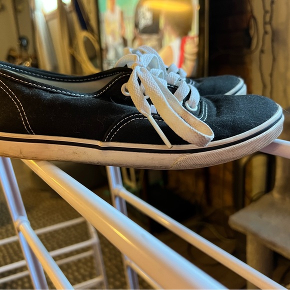 Vans Shoes - Black canvas material with white bottoms Authentic Vans Low Top Ankle!